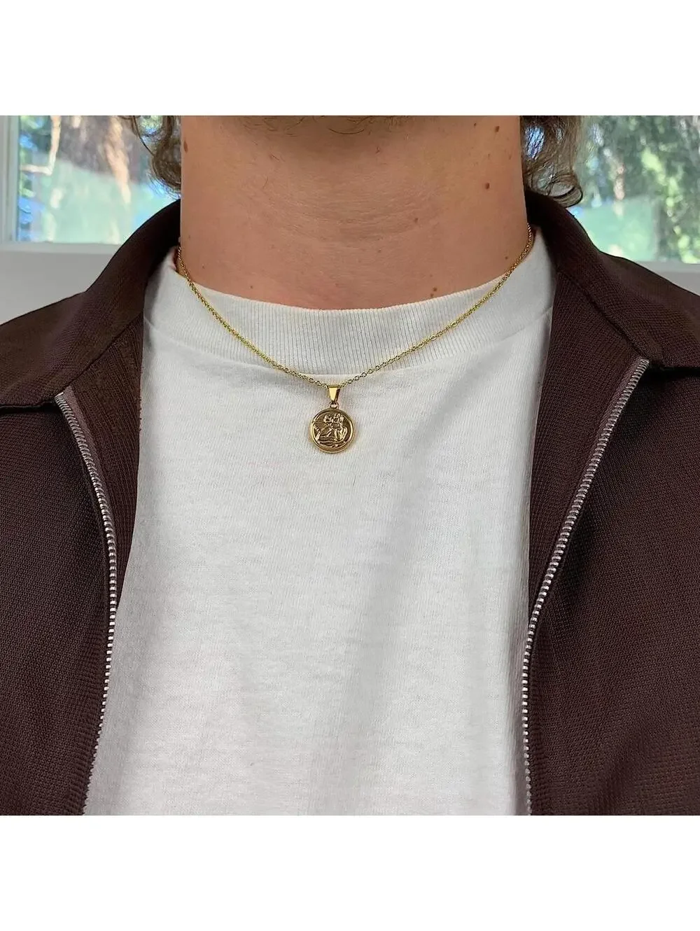 Cute Baby Angel Stainless Steel Gold Plated Circle Pendant y2k 90s style